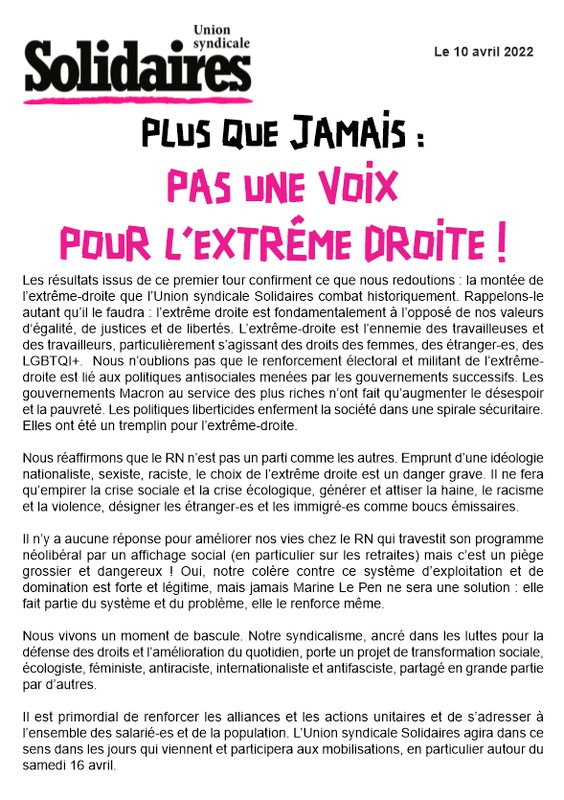 2022-04-22 Pas une voix pour l'extrême-droite